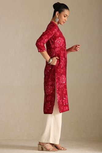 Soch WomenS Muslin Floral Regular Kurta (Cws5Ku61413_Wine