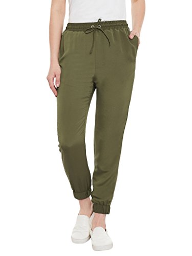 Miss Chase WomenS Polyester Straight Jogger Pants (Mcss17Bt10-05-48-04, Medium, Olive Green)