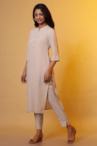 Aurelia Women's Cotton Blend Straight Fit Striped Kurta