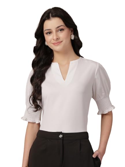 Style Quotient Women White Puffed Sleeves top