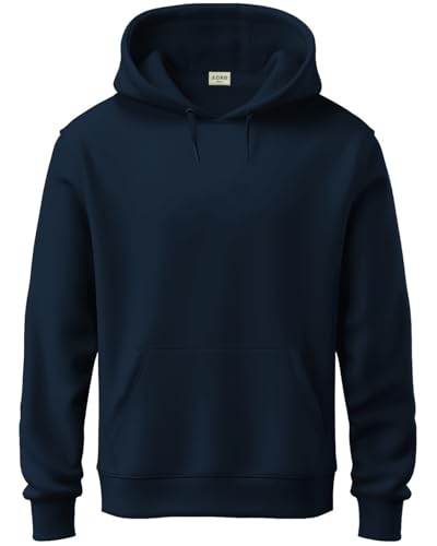 ADRO Mens Cotton Neck Hooded Sweatshirt (H24-PLN-NB_Navy Blue