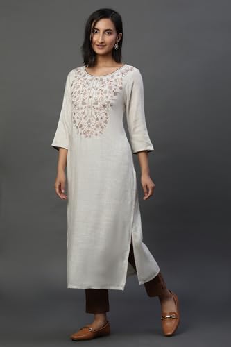 Aurelia WomenS Viscose Regular Kurta (24Fea15047-704174_Natural