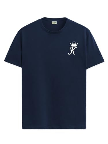 ADRO Mens Solid Regular Fit T-Shirt (RN24-STICK-KK-NB_Navy Blue