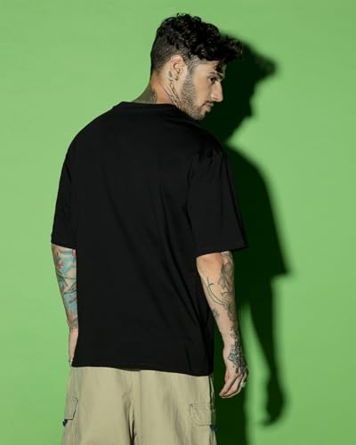 Bewakoof MenS Solid 100% Cotton T-Shirt - Oversized Fit, Round Neck, Half Sleeves