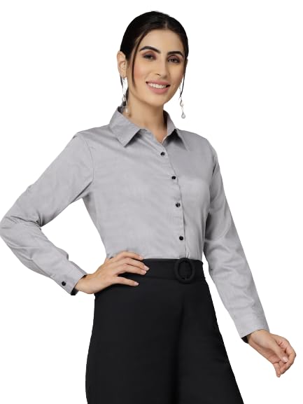 Style Quotient Women Self Design Black Polyviscose Regular Formal Shirt
