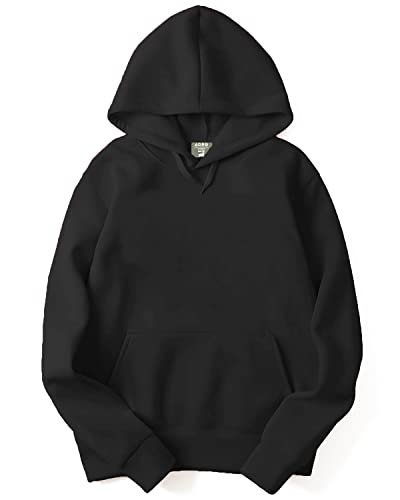 ADRO Mens Cotton Neck Hooded Sweatshirt (H22-1-PLN-BL_Black_XL)
