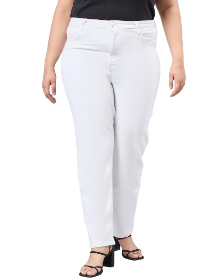 Style Quotient Women Plus Size White Straight Fit High Rise Stretchable Jeans