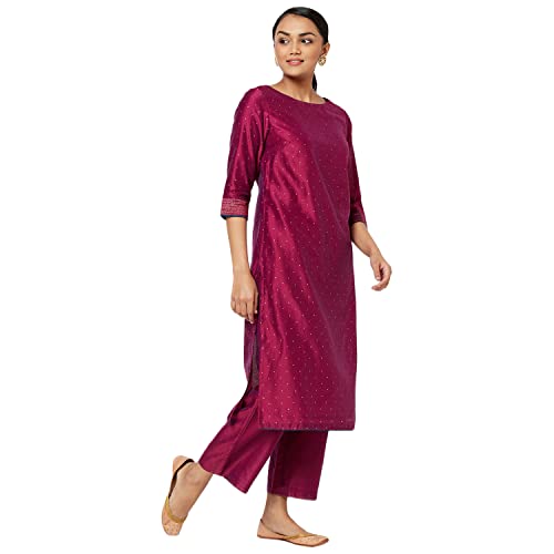Fabindia Women Silk Printed Kurta Set Cotton_Navy