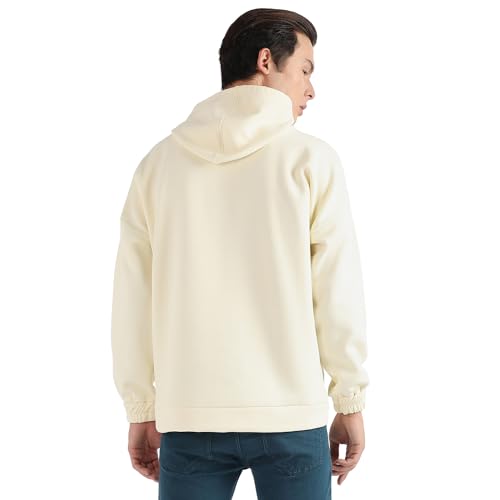 Campus Sutra Mens Light Yellow Oversized Pullover Sweatshirt with Kangaroo Pocket for Casual Wear | Long Sleeve | Pull On Closu