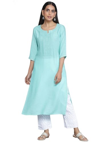 Libas WomenS Cotton Yoke Design Straight Kurta (26815_Blue