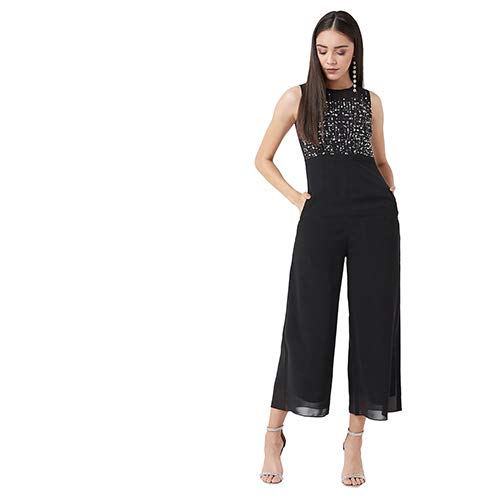 Miss Chase WomenS Black Boat Neck Solid Embellished Jumpsuit(Mcaw19D08-46-62-06,Black,X-Large)