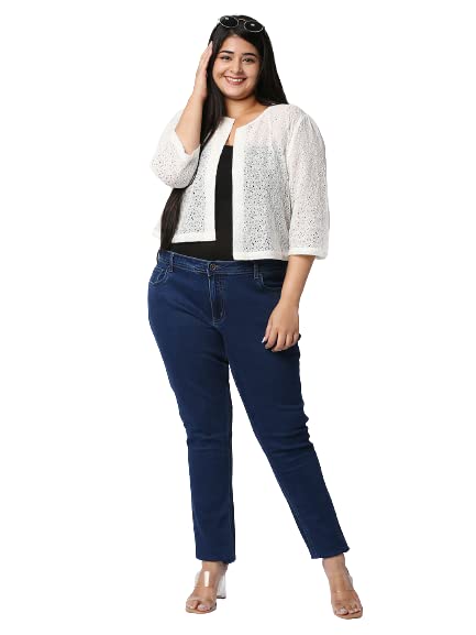 Style Quotient Women Off White Self Design Floral Lace Open Front Smart Casual Shrug