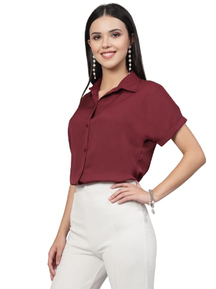 Style Quotient Women Solid Maroon Polyester Formal Shirt
