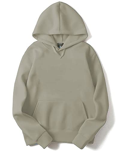 ADRO Mens Cotton Neck Hooded Sweatshirt (H22-1-PLN-CH_Beige_XL)