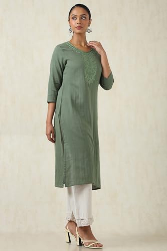 Soch WomenS Cotton Embroidered Regular Kurta (Cws5Ku61165_Olive