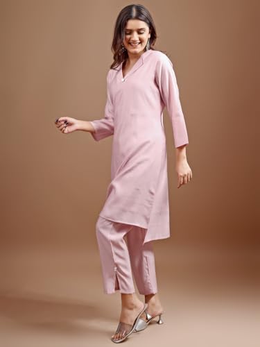 Womanista Women's Onion Pink colour silk blend work wear coord set(Co-ords_9107)