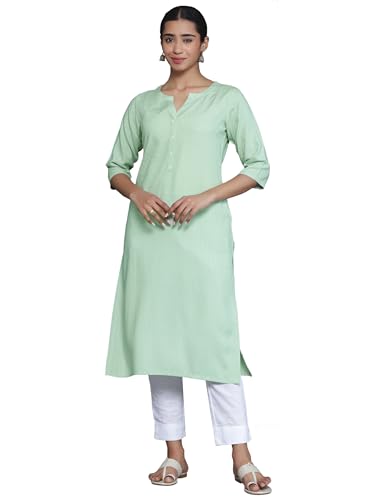 Libas WomenS Rayon Blend Woven Design Straight Kurta (26798_Green