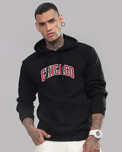 ADRO Men's Black Hoodie, Cotton Printed Design, Size 48, Model H24-CAGO-BL