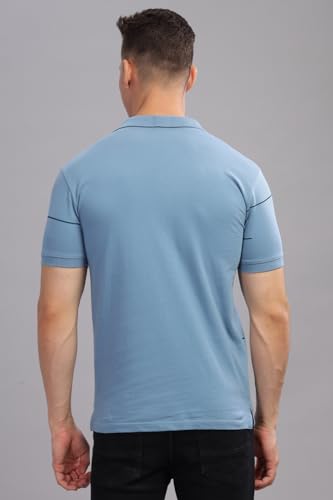 ADRO Men's Solid Regular Fit Polo Shirt (PNOP24-L1-SKSBBL_Shadow Blue
