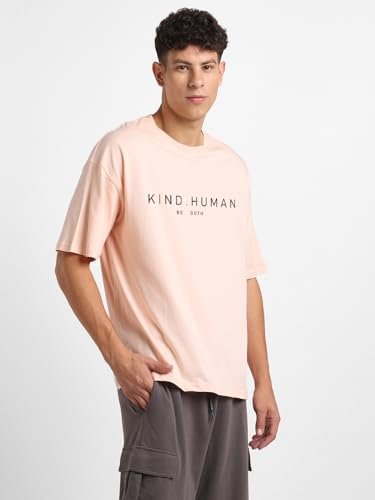 Nobero MenS Solid Oversized Fit T-Shirt (1M-Twrt-C0731_Blush