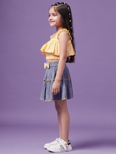 Pspeaches Cotton Blend Western Skirt Set Yellow