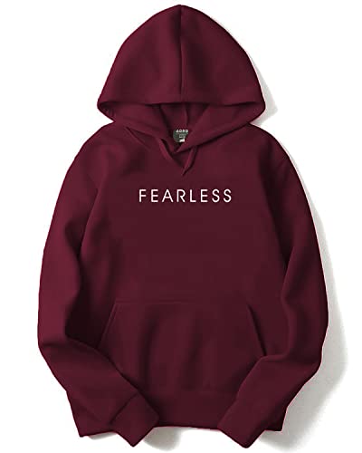 ADRO Mens Cotton Neck Hooded Sweatshirt (H22-M-FRL-MR_Maroon_XL)