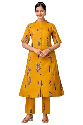 ANNI Designer Womens Rayon Viscose A-Line Printed Kurta with Pant (BARKAT YELLOW-VKS05_4XL_Yellow_XXXX-Large)