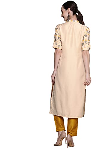 ZIYAA Women's Off White Chinon Straight Kurta And Pant Set(ZIKUCH3861ANDPA)