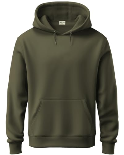 ADRO Mens Cotton Neck Hooded Sweatshirt (H24-PLN-OL-L_Olive)