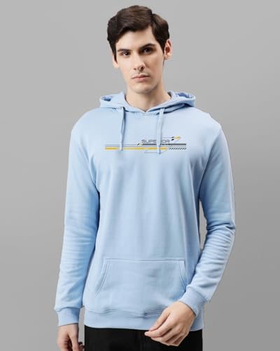 ADRO Men's Printed Hoodie - Cotton, Sky Blue, Size 48, Model H24-RAC-SK