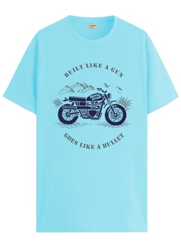 ADRO Mens Royal Bike Design Printed 100% Cotton T-Shirt - Regular Fit, Printed T-Shirts for Men (RN24-RYL-MI_Mint_XL)