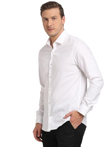 Turtle Men 100% Cotton Slim Fit White Dobby Print Party Shirt