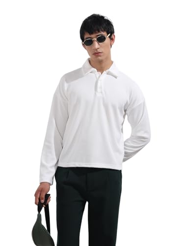 The Indian Garage Co Mens Boxy Textured Full Sleeves Neck Polo T-Shirt