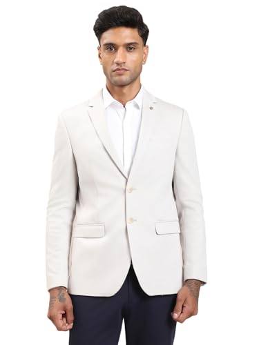 Turtle Men Knitted Cream Solid Tailored Fit Blazer