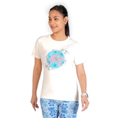 Rupa Colors Playsure Printed Cotton Blended Round Neck Womens T-Shirt, Short-Sleeve, Pack of 1