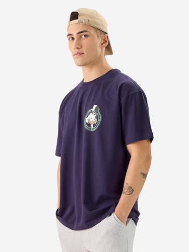 The Souled Store Official Disney: Quack Hard Men And Boys Short Sleeve Round Neck Purple Cotton Oversize T-Shirt