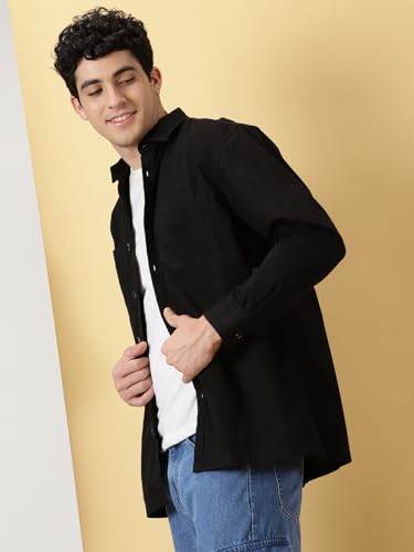 Thomas Scott Mens Oversized Fit Shirt (TS1247_Black