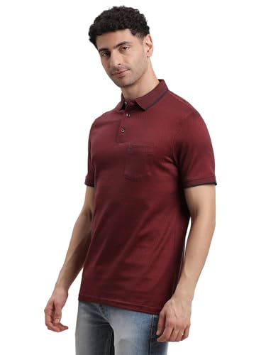 Turtle Men 100% Cotton Slim Fit Dobby Maroon Polo T-Shirt
