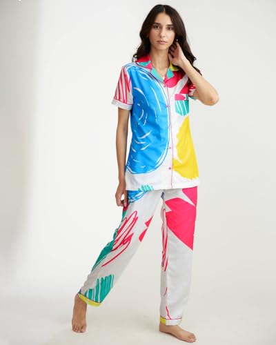 Noble Monk Women Night Suit Set Multicolor Graphic Print