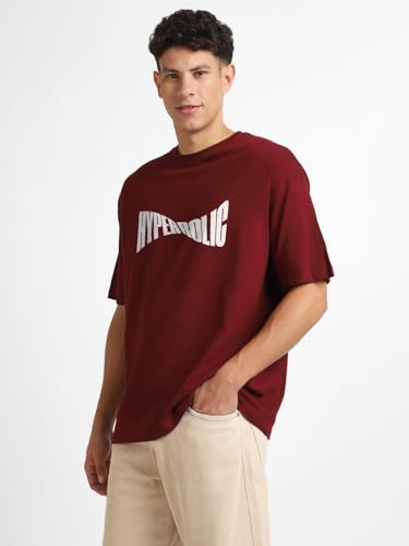 Nobero MenS Oversized Printed T-Shirt Maroon