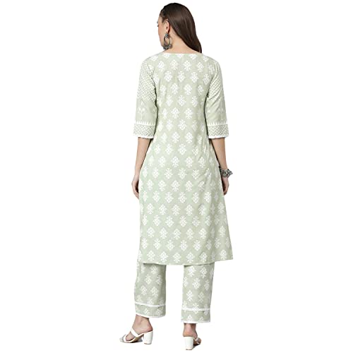 Stylum Women's Floral Print Rayon Kurta Pant Set (Mint Green)