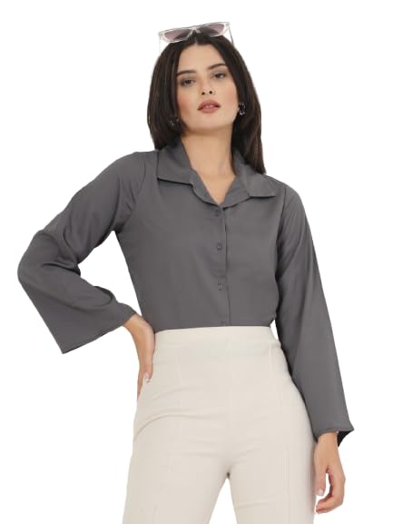 Style Quotient Women Solid Grey Polymoss Formal Shirt
