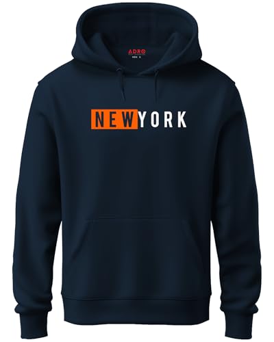 ADRO Mens Cotton Neck Hooded Sweatshirt (H21-M-NKY-NB_Navy_XL)
