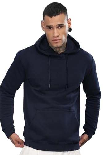 ADRO Mens Cotton Neck Hooded Sweatshirt (H24-M-PLN-NB-M_Navy Blue)