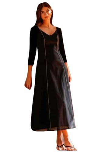 Anni Designer WomenS Rayon Solid V-Neck Long Maxi Dress (Sartiva Black-Vks01_S_Black_Small)