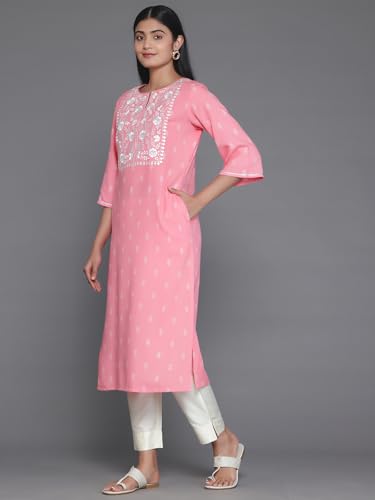 Libas Women's Rayon Straight Fit Woven Design Straight Kurta
