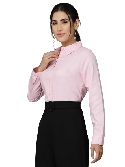 Style Quotient Women Self Design Pink Polycotton Formal Shirt