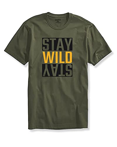 ADRO Mens Stay Wild Typography Printed Cotton T-Shirt (RNR-M-Wild-OL_Olive_XL)