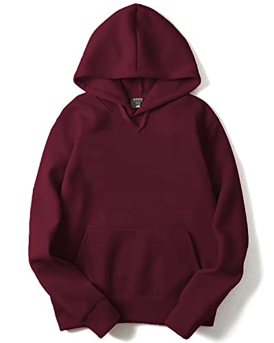 ADRO Mens Cotton Neck Hooded Sweatshirt (H22-1-PLN-MR_Maroon_XL)