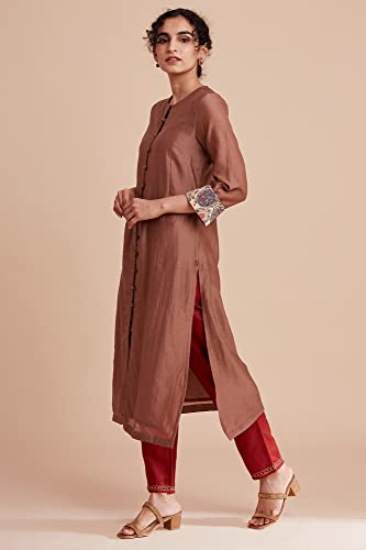 W for Woman Beige Silk Chanderi Kurta